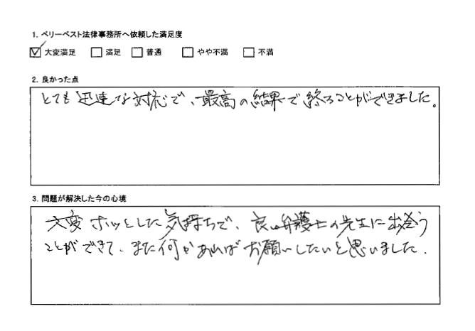 とても迅速な対応で、最高の結果で終わることができた。