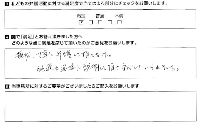 経過も迅速に説明して頂き、安心していられました