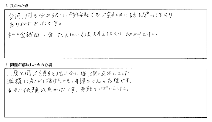 減額に応じてもらえたのも弁護士さんのお陰です